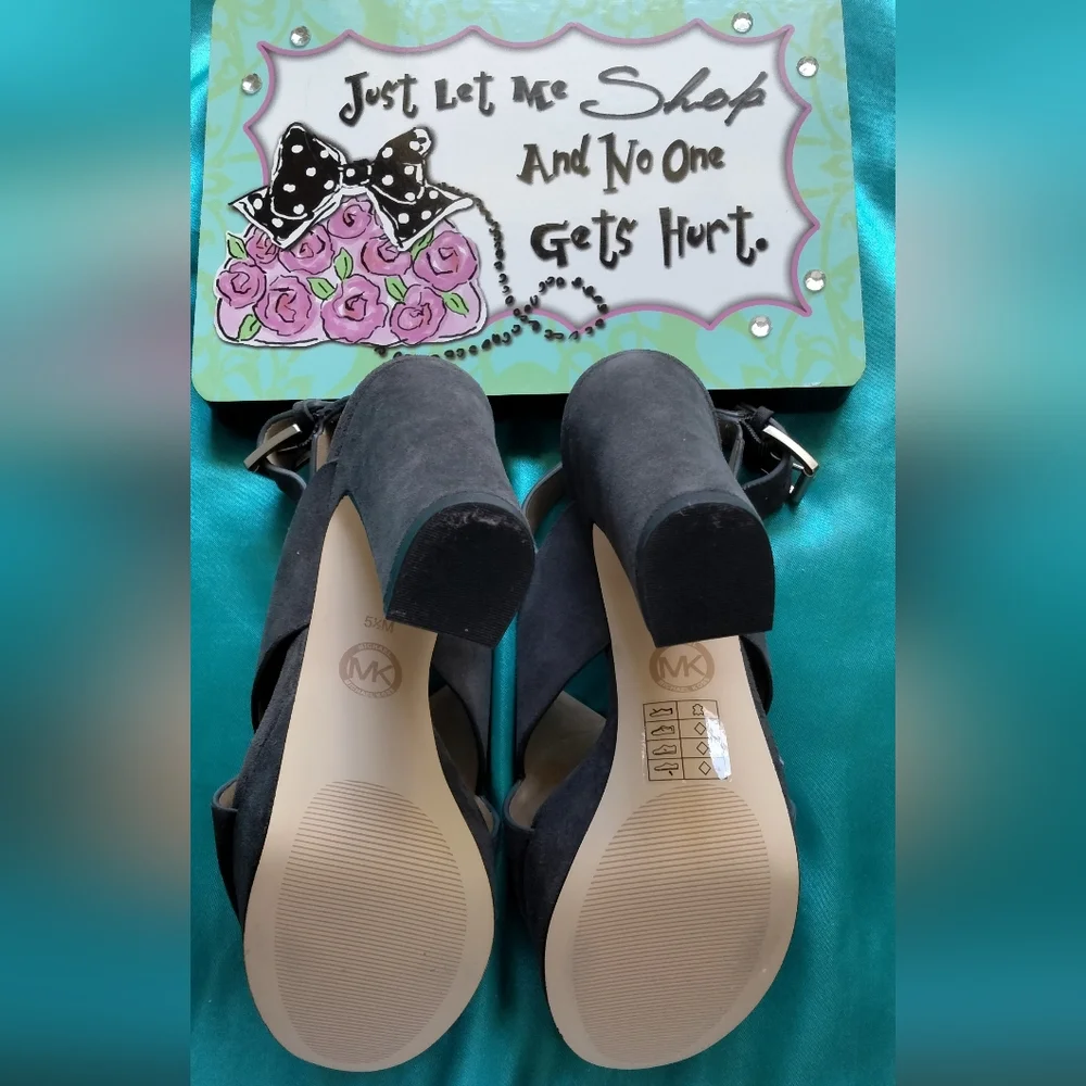 MICHAEL Michael Kors "MARIANA SLING" Charcoal Gray Suede Crisscross Slingback - Picture 3 of 6